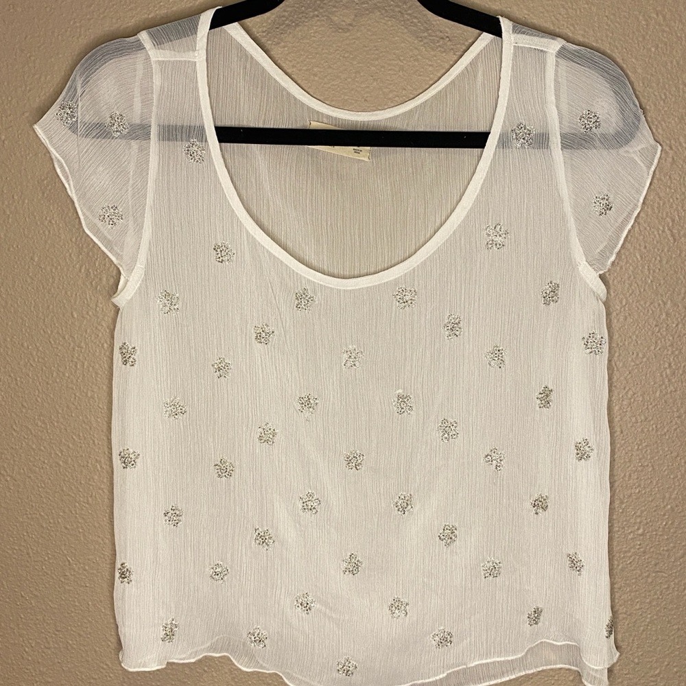 Hollister white sheer blouse  with silver beads size small